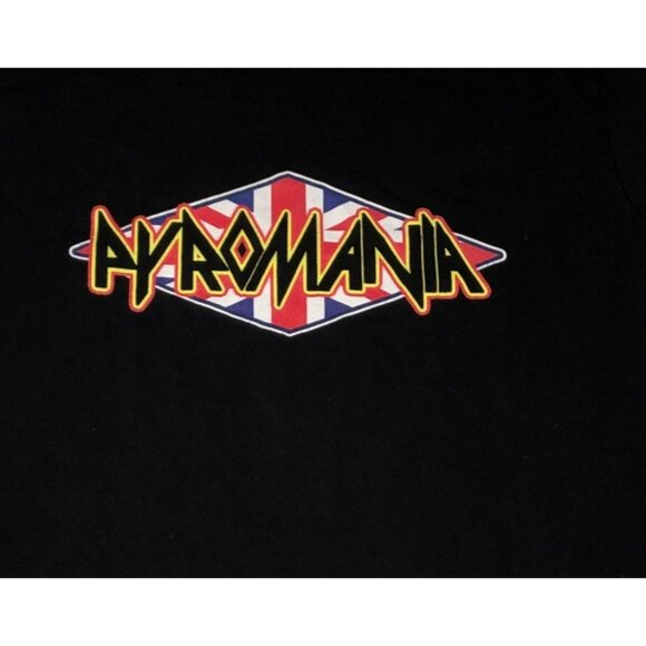 RARE PYROMANIA DEF LEPPARD T SHIRT SZ L BLACK UNION JACK LOGO CAP SLEEVE WOMENS - Picture 3 of 5